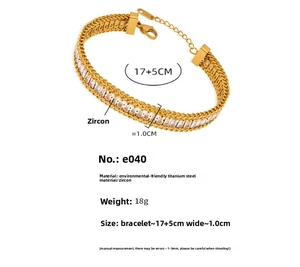 Detail of gold-plated stainless steel bracelet featuring rectangular zircons and lobster clasp