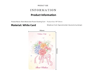 Detail view of vintage watercolor floral greeting card with 98x136mm dimensions