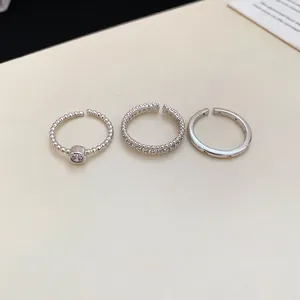 Three-piece silver starfish inspired irregular geometric ring set with sparkling zircon