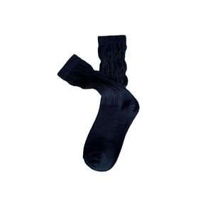 Calze a metà polpaccio in cotone nero da donna con trama a bolle e design in maglia morbida