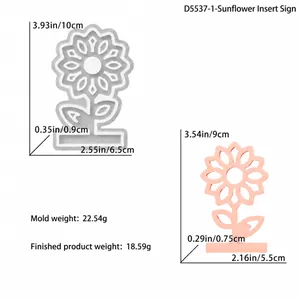 Sunflower DIY silicone resin mold with size dimensions and pink floral finished product