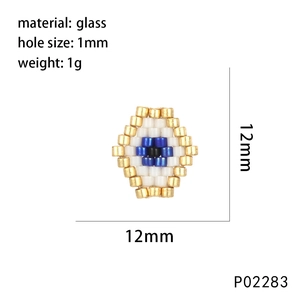 Detailed size chart for handmade glass evil eye hexagon bead pendant showing 12mm dimensions