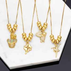 Collana Con Pendente Placcata Oro Rame Zircone Cactus Quadrifoglio Cuore Orso Ballerina Gioielli Minimalisti Per Donna
