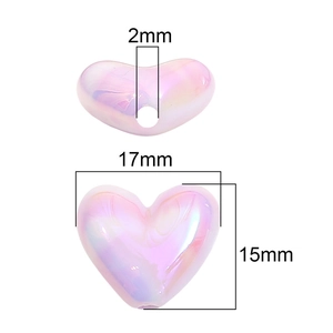 Pink iridescent acrylic heart beads with 2mm hole and 17mm width for DIY jewelry making