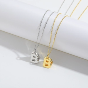 Minimalist Roman retro flag design pendant necklace with letter B in gold and silver