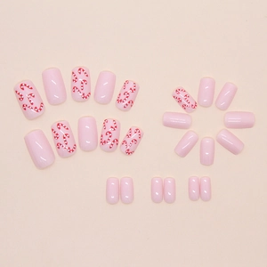 Pink polka dot and candy cane press-on nail kit with 24 pieces for women