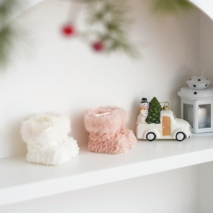 Creative pink and white plush Christmas boot ornaments for tree decoration