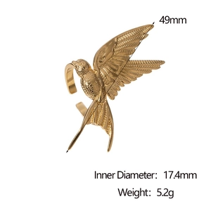 Bague ouverte oiseau en acier inoxydable avec placage en or 18 carats pour femme