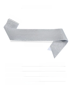 Silver glitter birthday sash with black Happy Birthday text, 160x9.5cm size details
