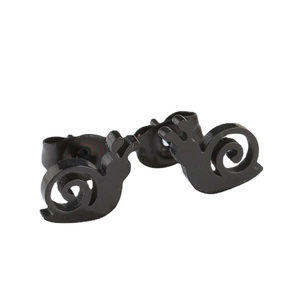 Minimalist black snail stud earrings for women with spiral cutout design in metal