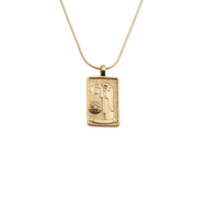 Gold plated copper zircon necklace featuring a rectangular tarot hermit pendant on snake chain