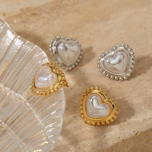 316 Stainless steel heart earrings with pearlescent inlay in gold and silver finish
