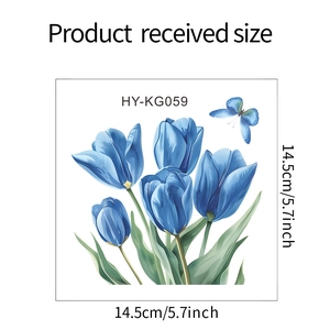 Blue tulip and butterfly wall sticker dimension guide 14.5cm for home light switch decor