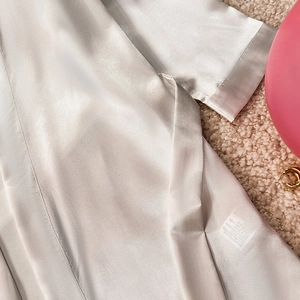 Short sleeve silver grey satin robe for women with premium silky texture and belt