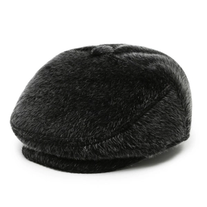Men Faux Fur Ivy Cap Winter Thick Warm Flat Top Hat With Ear Protection Windproof Plush Newsboy Hat