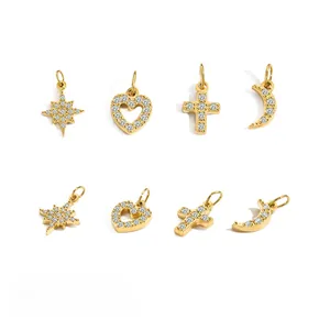 Detail of 14K gold plated stainless steel pendants with micro-pave zircons, 7mm size