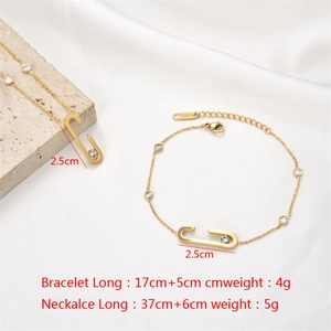 18K gold plated stainless steel necklace and bracelet set with U-link crystal pendant