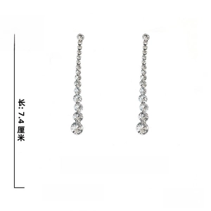 Detail showing S925 silver needle drop earrings dimensions 7.4cm with crystal tassels