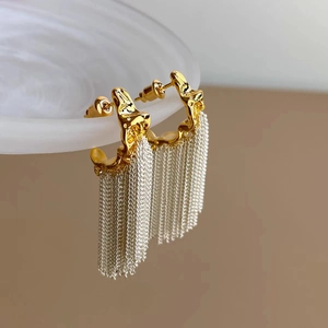 Orecchini Pendenti Con Nappine A Forma Di C Con Perno In Argento Sterling 925 Metallo Liquido Plissettato Stile Francese