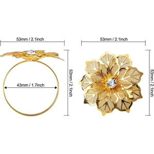 Golden flower napkin ring with crystal and 53mm dimensions on white background