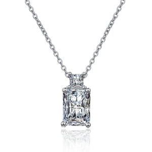 Elegant rectangle cubic zirconia pendant necklace with silver link chain and mirror reflection