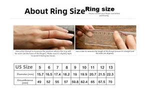 Detailed size chart for men's titanium steel ring with US sizes and measurements