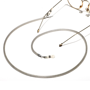 Silver woven 4mm metal glasses chain with non-slip silicone loops for eyewear