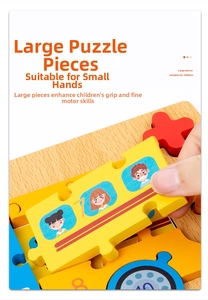 Close-up of large wooden puzzle pieces showing easy-to-grip design for toddlers