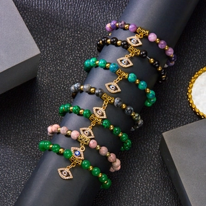 Bracciale Perline Malocchio Pietra Naturale Yoga Energia Protezione Lega Oro Distanziatori Strass Gioielli Donna Uomo