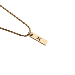 Gold twist chain necklace with a rectangular pendant featuring a colorful zircon cross
