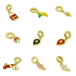 Breloques En Émail Cuivre Plaqué Or DIY Fabrication De Bracelet Collier Mode Banane Champignon Cœur Serrure Bijoux Accessoire