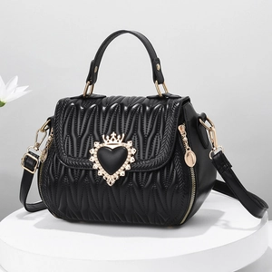 Women Handbags Elegant Quilted PU Leather Crossbody Bag With Heart Crown Lock Retro Top Handle Shoulder Bag For Daily Use