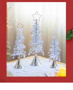 Three-piece silver iron LED Christmas trees with warm light and star toppers