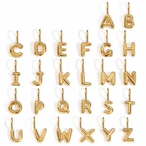 Stainless Steel Puffy Bubble Initial Letter Pendants 14K Gold Plated Alphabet Charms For DIY Necklace Bracelet Jewelry Making