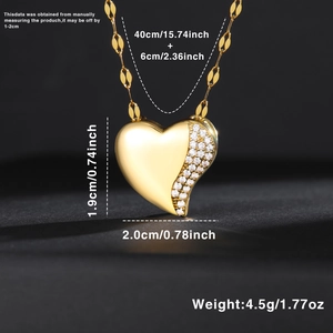 Copper Gold Plated Heart Pendant Necklace Shiny Zirconia Inlaid Jewelry Elegant Geometric Gift For Women Wedding Party