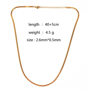 Golden snake chain necklace detail showing 40+5cm length and 2.6mm size parameters