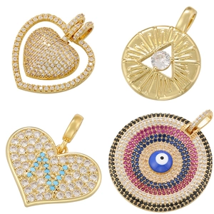 Hip Hop Copper Pendant Heart Initial Letter N Evil Eye Cubic Zirconia Iced Out Niche Jewelry For Men Women