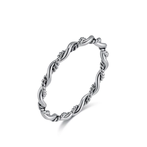 Elegant silver twisted rope braided stainless steel ring for women in minimalist style