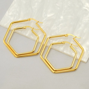 Hexagon Hoop Earrings Stainless Steel 18K Gold Plated Geometric Minimalist Fashion Jewelry For Women