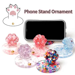 Cat Paw Shaped Phone Stand Desktop Ornament Natural Crystal Crushed Stone Resin Epoxy Handmade Decorative Gift