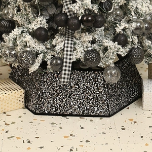 Sequin Christmas Tree Collar Ring Hexagonal Base Foldable Sparkly Holiday Party Home Decoration
