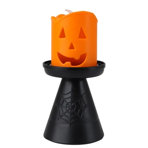 Halloween pumpkin electronic candle light with spider web base for spooky party decoration