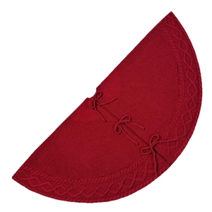 Jupe de sapin de Noël en tricot rouge foncé avec motifs tissés et rubans de lien