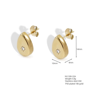 Detailed size chart for 18k gold-plated 304 stainless steel drop earrings with zircon