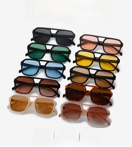 Detailed grid showing 10 retro square double-bridge aviator sunglasses in various colors