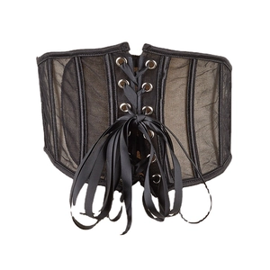 Short vintage black mesh corset waist cincher with lace-up back design for body shaping