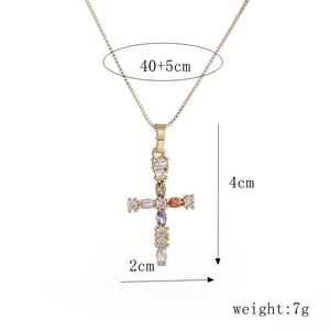 Gold cross necklace with colorful zircons measuring 4cm by 2cm and 45cm chain length