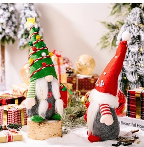 Detail of a handmade Christmas gnome featuring felt materials and a long white beard