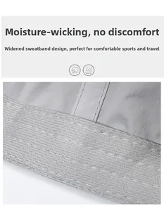 Detail of the moisture-wicking widened sweatband on a breathable mesh sports cap