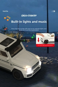 Detail of white off-road toy car with working LED lights and realistic sound effects